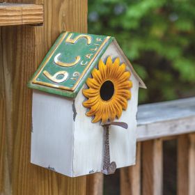 License Plate Design Birdhouse with Sunflower Front  Easy Clean Compartment  Unique Decorative Outdoor Birdhouse