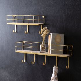 Gold Finish Shelves with Hooks - Set of Two  Stylish and Functional Storage Solution
