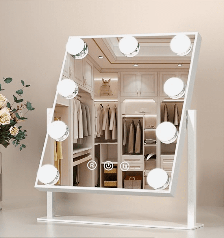 Hollywood Makeup Mirror with Lights, Lighted Vanity Mirror with 9 Dimmable Bulbs and 3 Color Lighting Modes, Smart Touch Control Hollywood Makeup Mirror with Lights, Lighted Vanity Mirror with 9 Dimmable Bulbs and 3 Color Lighting Modes, Smart Touch Control